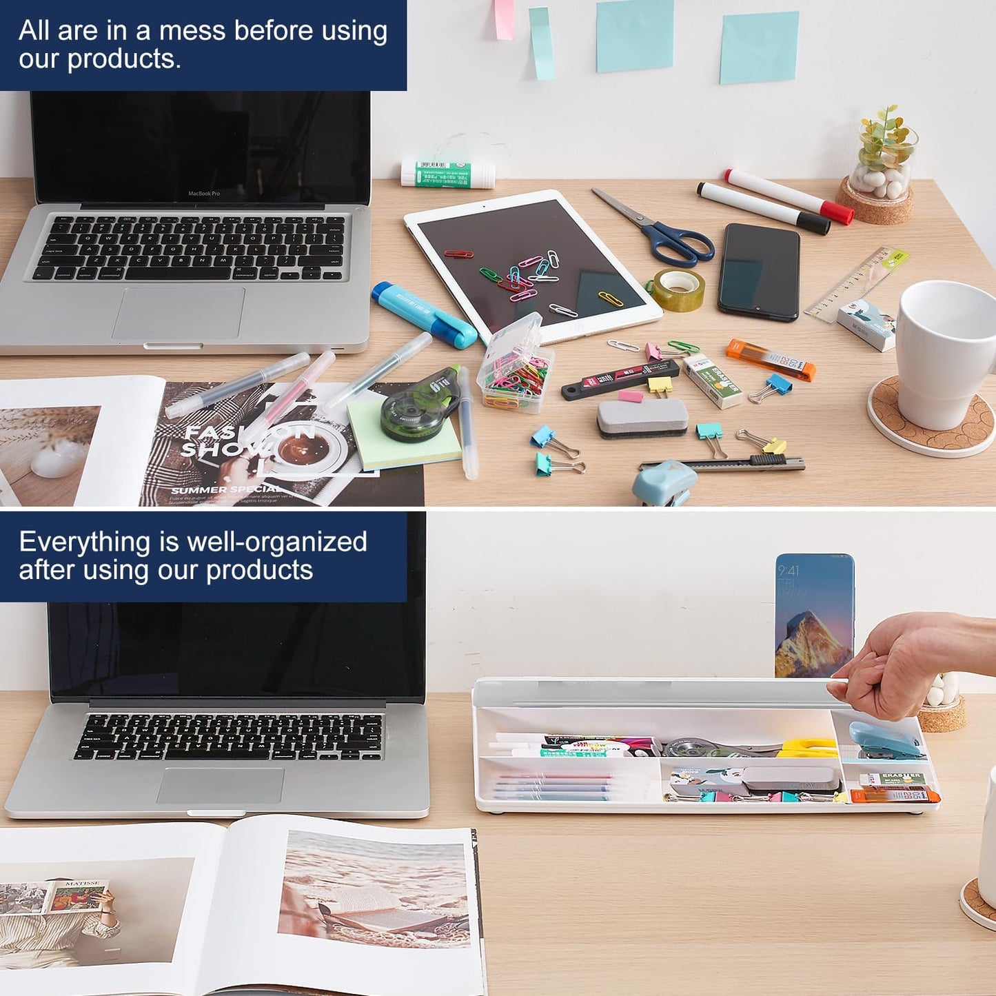 Small Glass Desktop Whiteboard Dry-Erase-Board - Computer Keyboard Stand White Board Surface Pad with Aromatherapy, Desk Organizers with Accessories for Office, Home, School Supplies