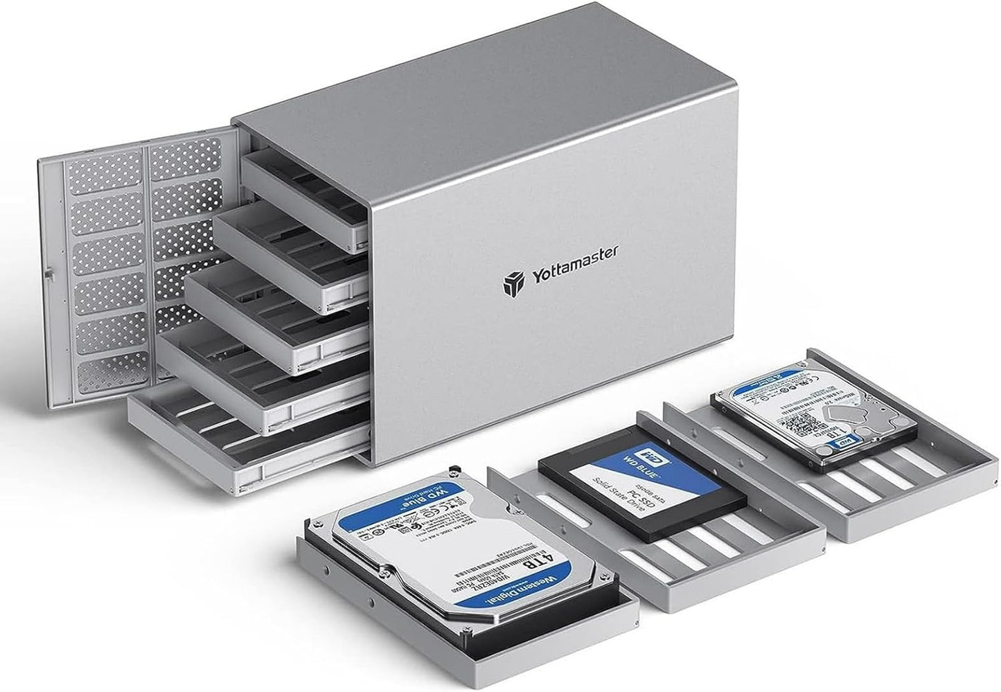 Yottamaster 5 Bay External Hard Drive Enclosure, Aluminum USB3.0 3.5" HDD Enclosure for 3.5 & 2.5 Inch SATA HDD/SSD, Support 90TB(5x18TB) Direct Attached Storage DAS, Non-RAID [PS500U3]