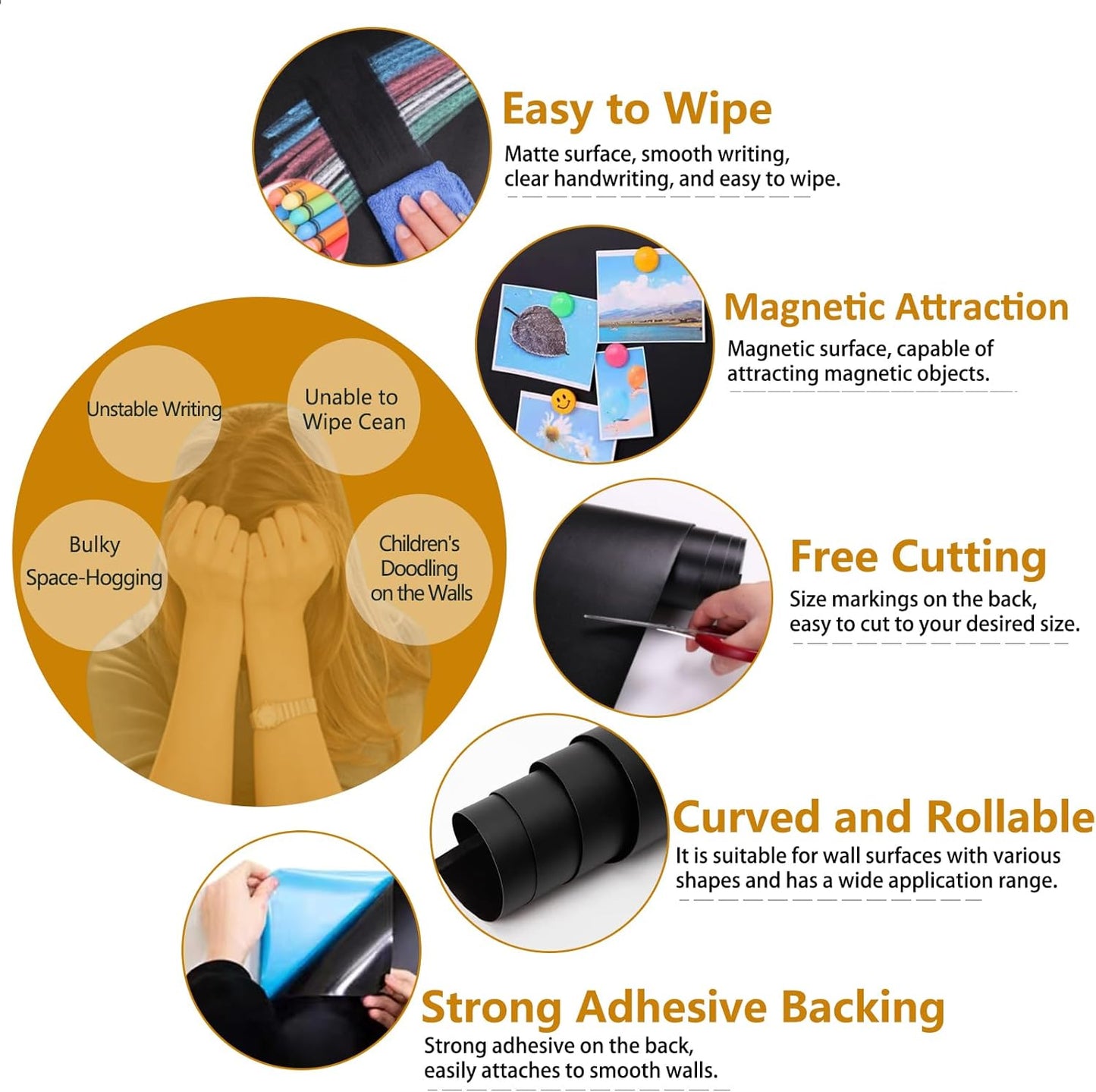 Magnetic Chalkboard Contact Paper with Adhesive, 70" x 35" Magnetic Blackboard Film for Walls, Peel and Stick – Ideal for Office, Classroom, Home. Includes Dustless Chalk, Wiping Cloth, and Magnet