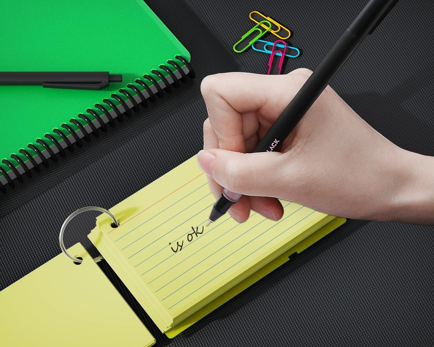 Colored Index Cards 3x5, YIZUUN Flash Cards with Ring, 200 PCS, Ruled Note Cards, Flash Cards for Studying, 3x5 Note Cards for Office, Home, School