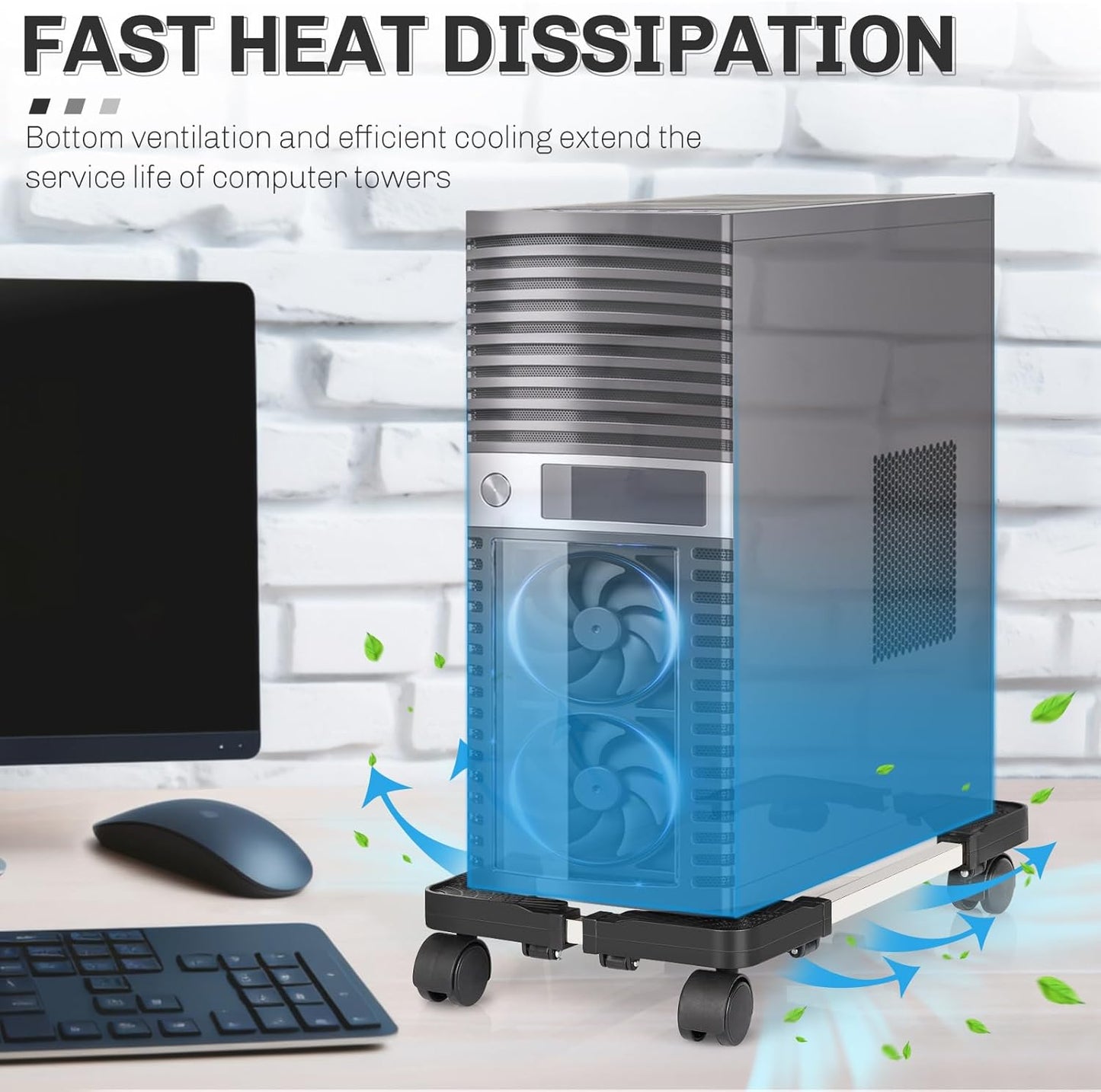 Liitrton Mobile CPU Stand Adjustable Computer Tower Stand with 4 Caster Wheels Fits Most PC (Black)