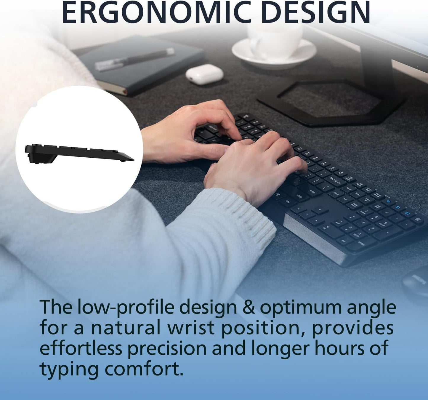 PHILIPS Professional Wireless & Bluetooth Keyboard - Standard-Layout Keyboards with 2.4GHz USB-Receiver, 3-Channel,Ergonomic & Quiet Design, Comfortable & Efficient for PC/Laptop/Pad