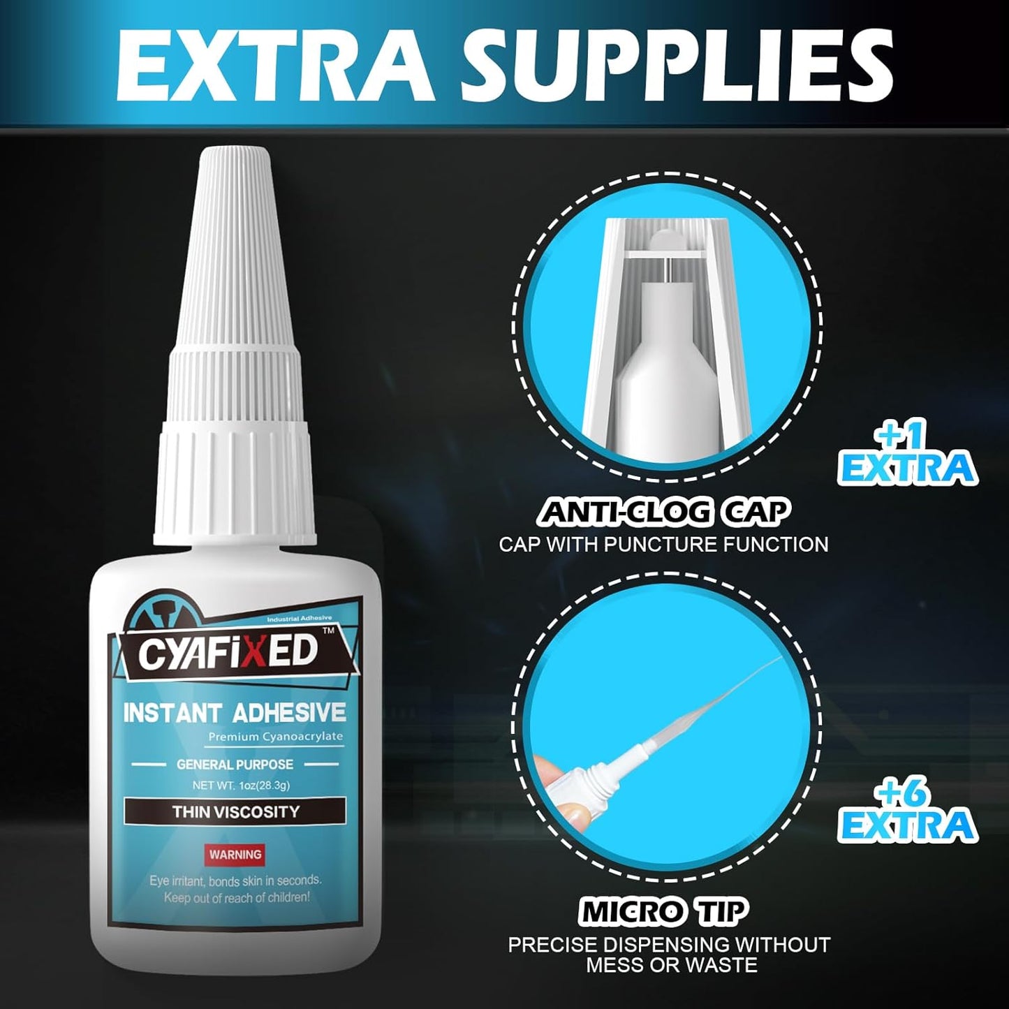 Super Glue Liquid, Instant Clear Cyanoacrylate Thin Viscosity Adhesive, Food Safe CA Glue for Shoe Sole Repair Leather Ceramic Plastic Glass Metal Wood Aquarium Porcelain Rubber Pottery Model Craft