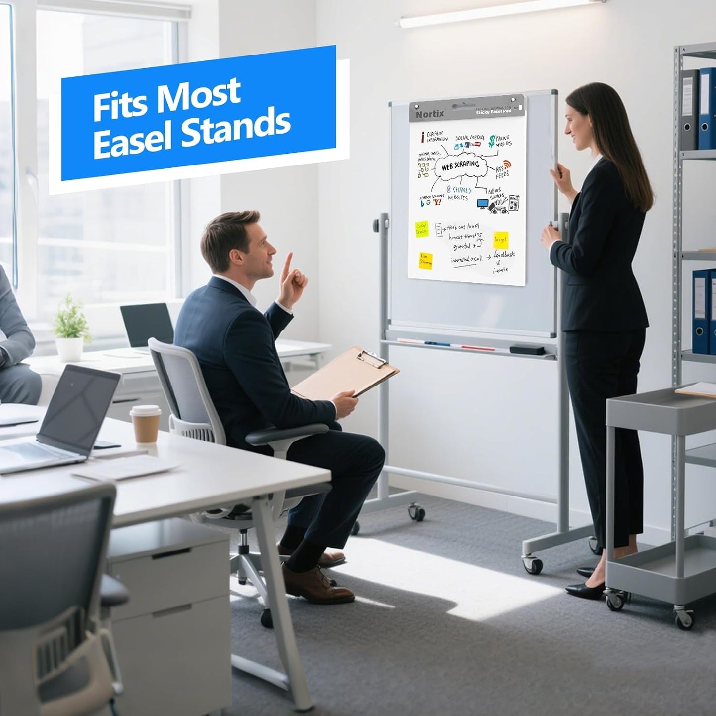 Nortix Flip Chart Paper, Sticky Easel Pads, Chart Paper for Teachers,Super Adhesive & Bleed-Resistant, Mini Self-Stick Easel Paper for Classroom/Office, 15 x18 inch, 30 Sheets/Pad, 4 Pads