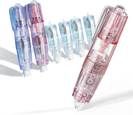 White Retractable Correction Tapes, 2 Cute Pre-Loaded Correctors with 4 Refills, Pull-Out Pen-Shaped Applicator, Anti-Break Tape for Office Supplies(Pink, Purple)