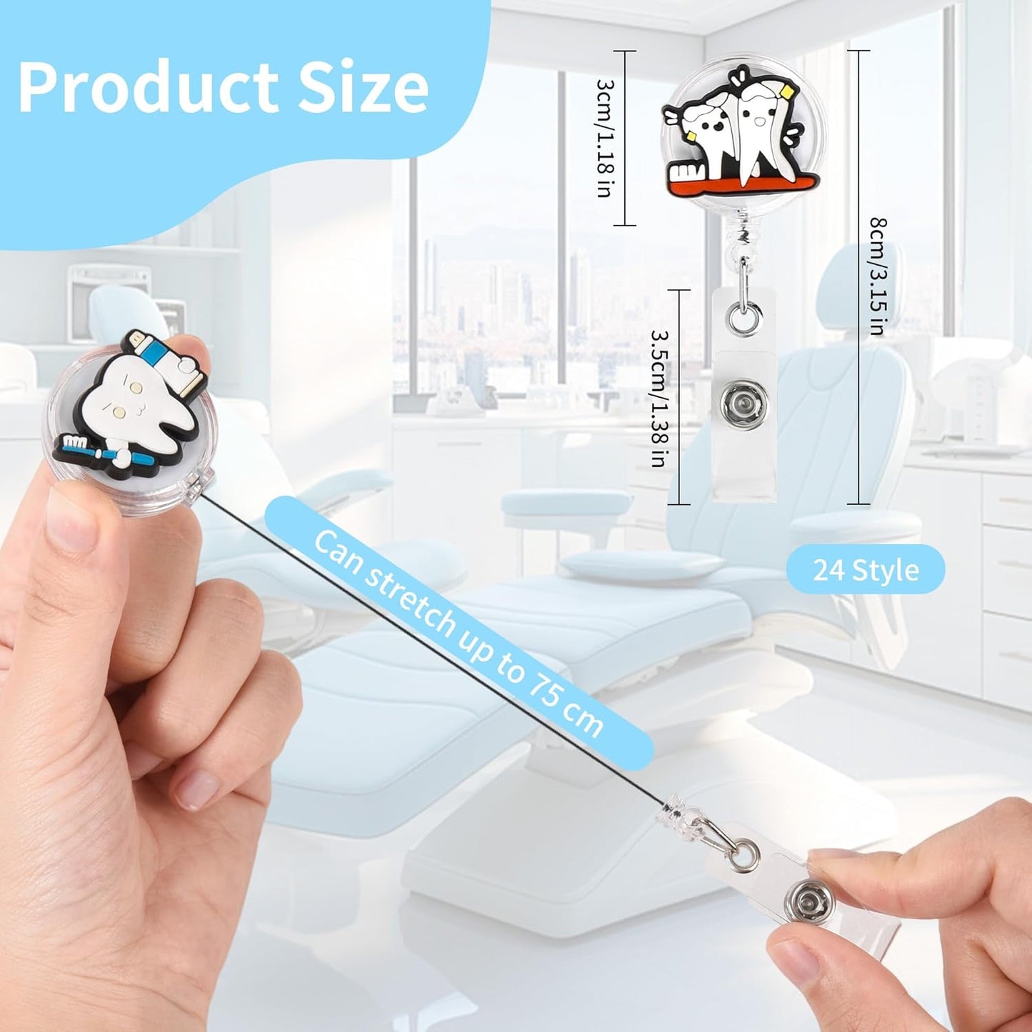24Pcs Dentist Gifts Dental Gift Cute Badge Reel for Women Man, Retractable Dentist ID Badge Holders Dental Assistant Gift Dental Hygienist Gift Graduation Gift for Dentist.