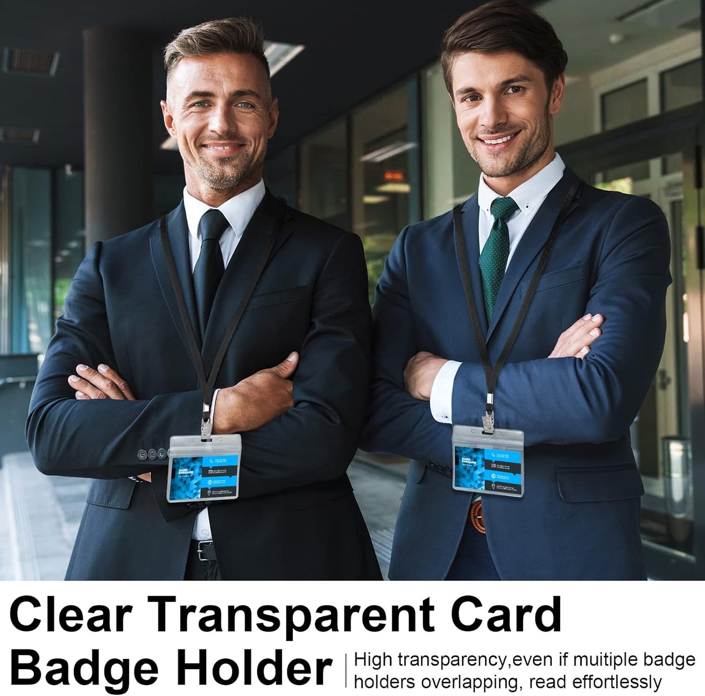 Marspark 100 Sets Clear Name Tags with Lanyard, Lanyards for ID Badges Reusable Strap with ID Holder Plastic Name Badges for Adults Business School Church Conference (Black)