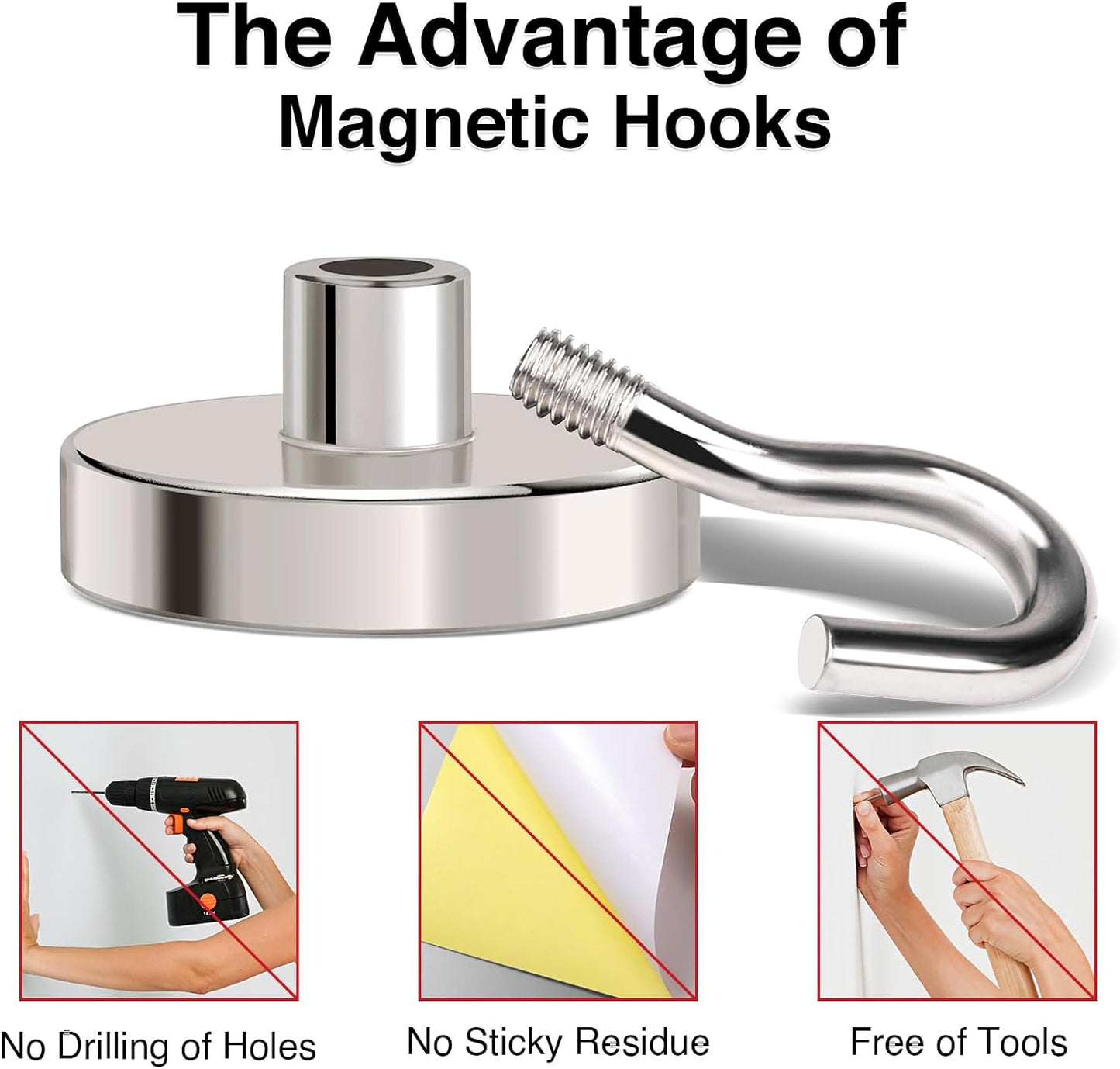 MIKEDE Magnetic Hooks Heavy Duty, 110Lbs+ Super Strong Magnet Hooks for Cruise, 4 Pack Neodymium Earth Magnets with Hook for Hanging, Magnetic Metal Hanger for Toolbox, Storage