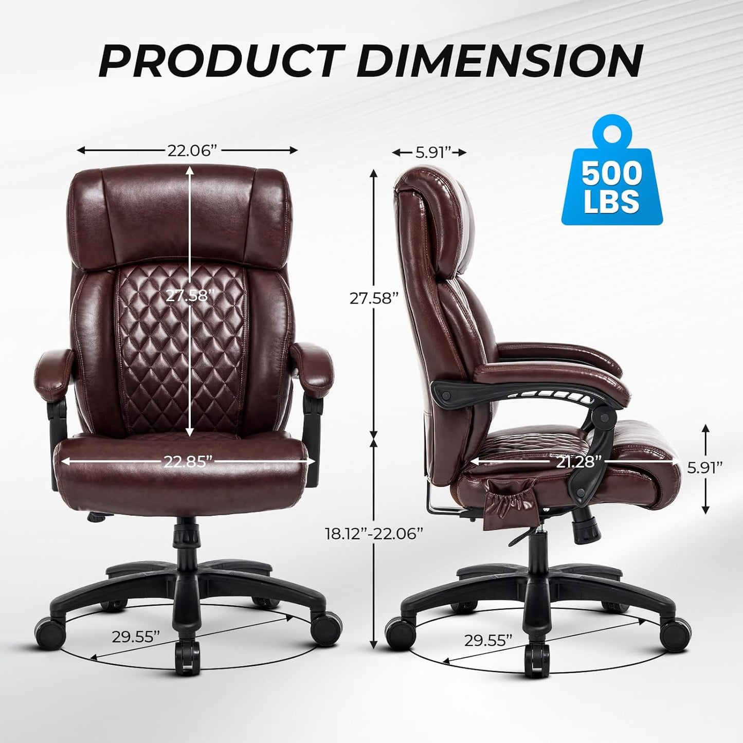 Lumbar Massage Office Chair, 500LBS Big and Tall Office Chair, Heavy Duty Ergonomic Executive Reclining Chair with High Back and Lumbar Support, Brown
