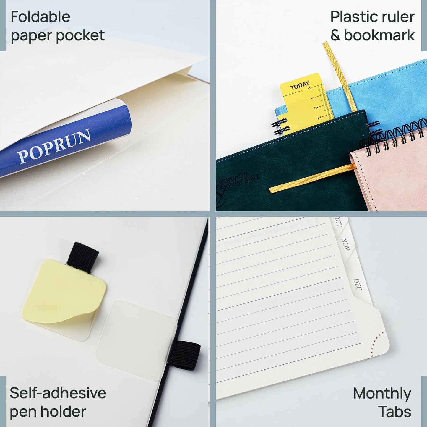 POPRUN 2026 Planner Weekly Notebook Calendar (Jan-Dec), Large Size 8.5'' x 10.5'' - Agenda 2026 Appointment Book with Monthly Tabs, Inner Pocket, Spiral Soft Cover, 100 GSM - Soft Pink