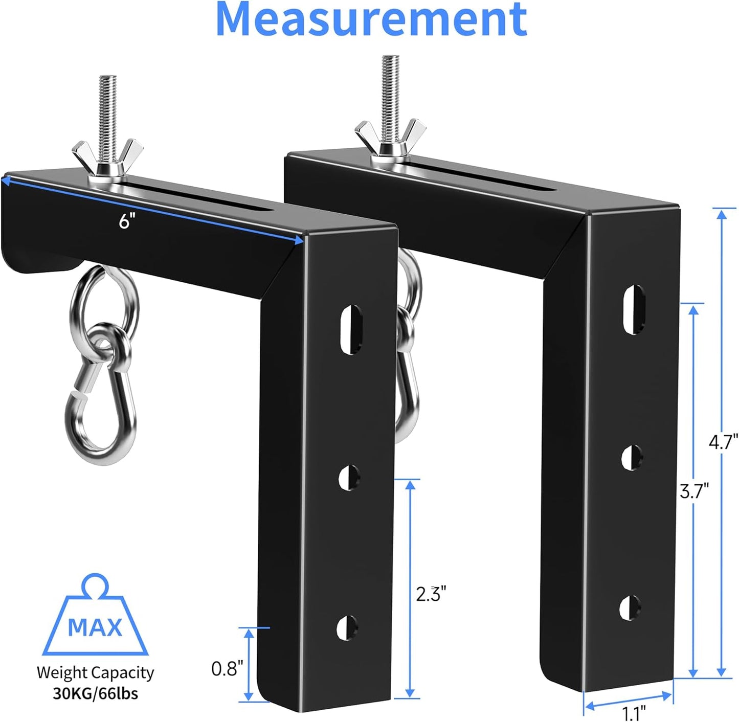 Universal Projector Screen Wall Mount L-Brackets Hanging Ceiling Mount, 6 inch Adjustable Extension with Hook for Home Projector and Movie Screens, Hold up to 66 lbs, Black PRL003B