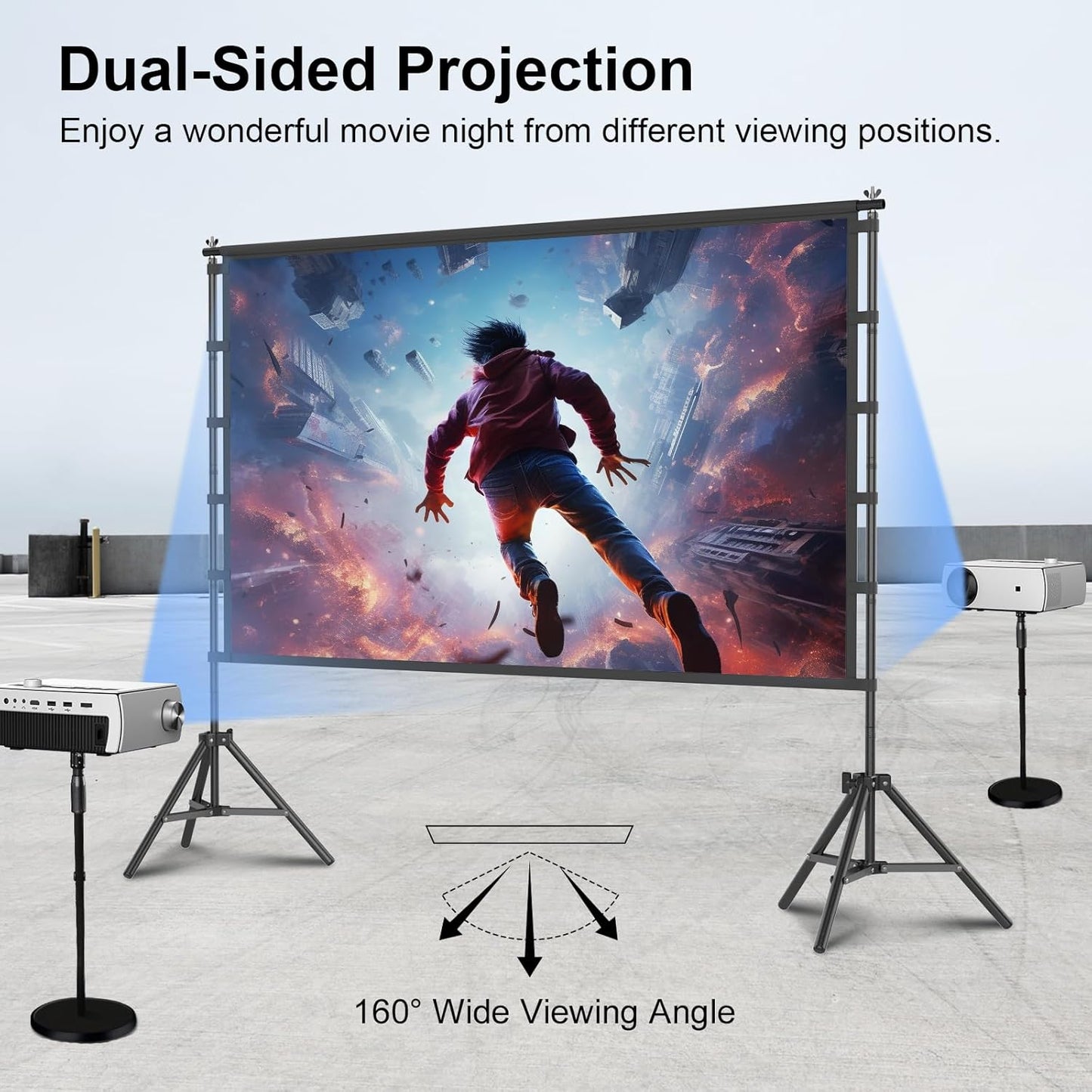 Outdoor Projector Screen with Stand, TOWOND 120 inch Portable Movie Screen, 16:9 HD Foldable Anti-Crease Projection Screen with Carry Bag for Home Theater Outdoor Indoor Support Double Sided