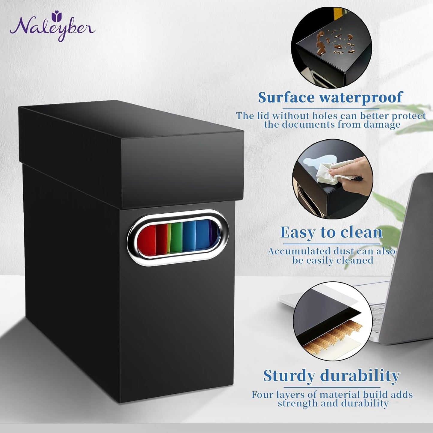 File Organizer Box with Lid, Collapsible Hanging File Folder Storage Boxes for Documents, Portable Filing Organizer for Office, Home, Classroom(Black, 2 Pack)