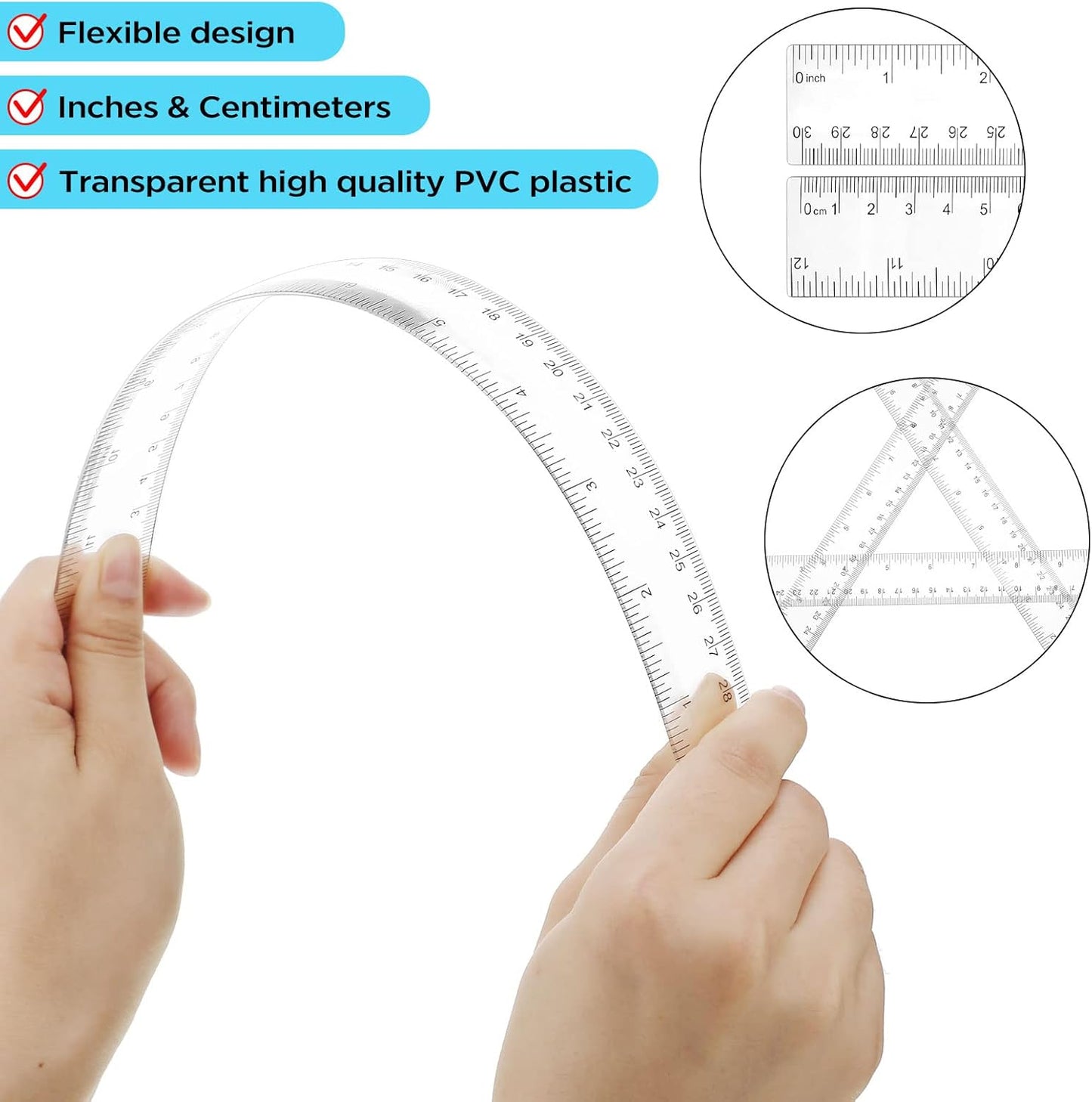 Zonon 2 Pack 12'' Plastic Ruler and 6'' Plastic Protractor Set Clear Ruler Protractor Set Math Geometry Supplies for School Classroom Home Office Drawing(Clear)