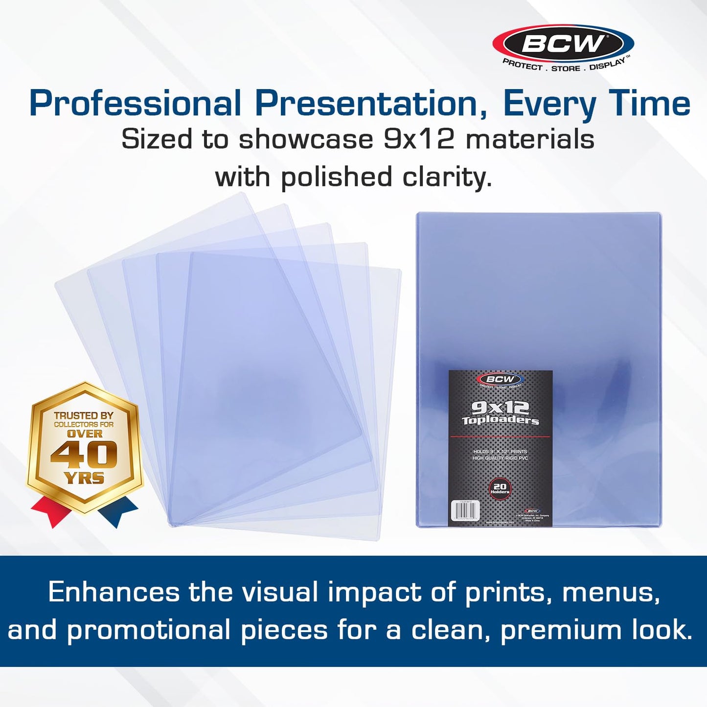 BCW Supplies 9x12 Toploaders - 20-Pack Clear PVC Rigid Protectors