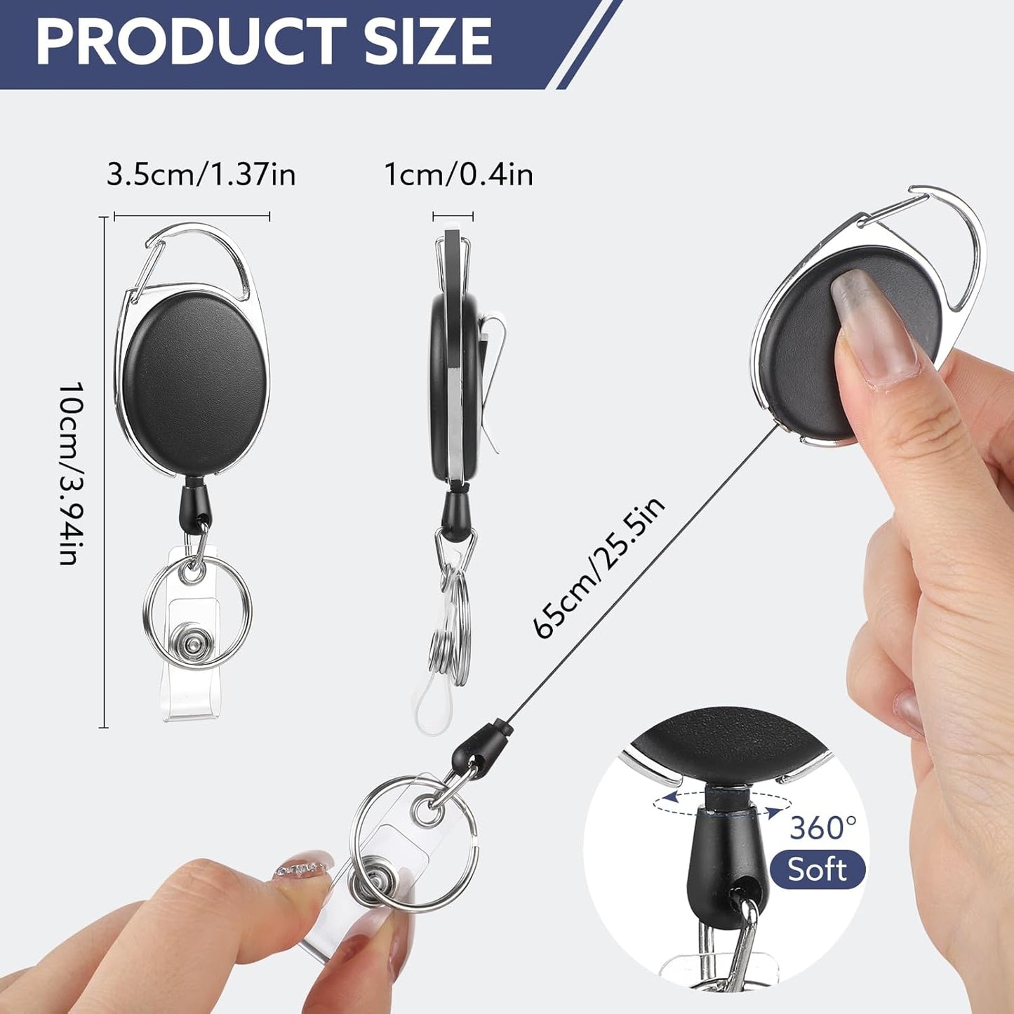 50 Pack Badge Reels Retractable ID Badge Holder with Carabiner Heavy Duty Badge Reel Clip and Key Chain for Work Office