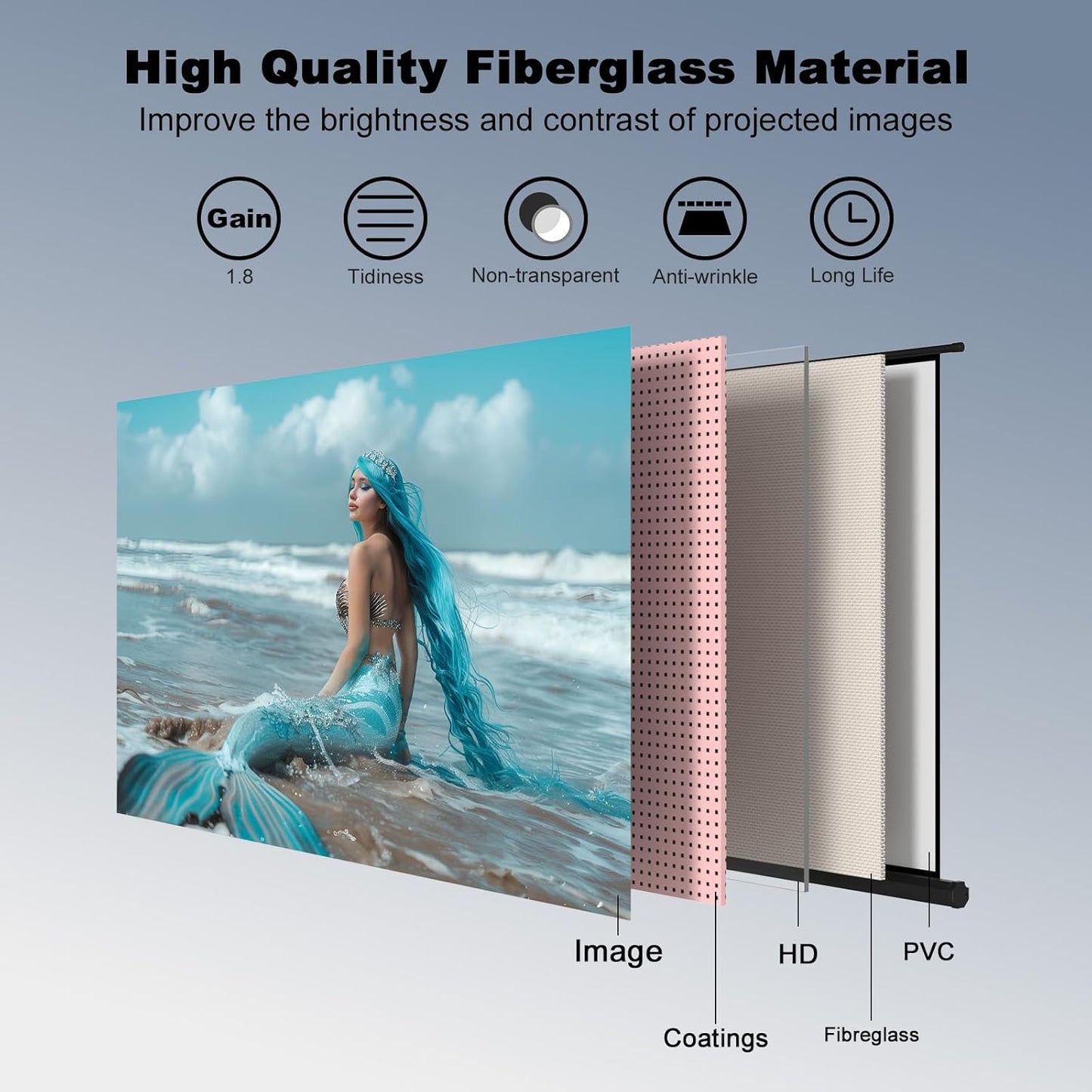 Outdoor Projector Screen with Stand Tripod, Indoor Pull Up Portable Projector Screen, 60 INCH 16:9 Adjustable Projection Screen with Carry Bag for Home Theater Backyard Party Movie Nights