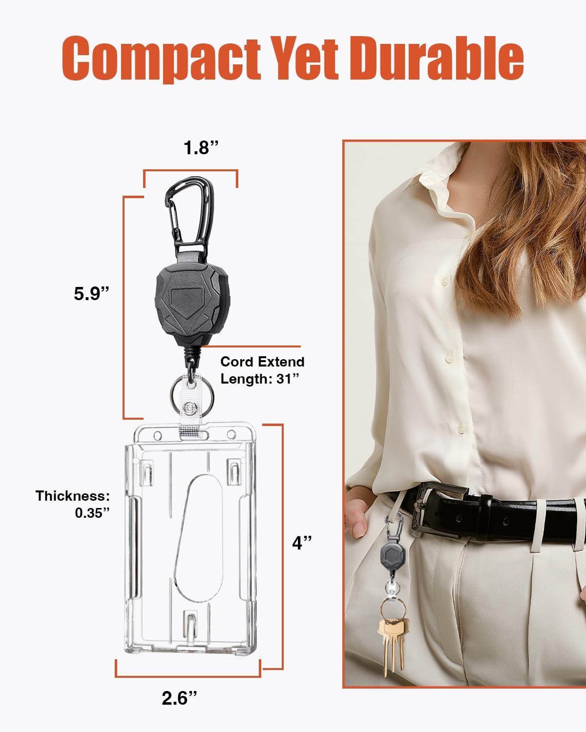 Badge Holder Retractable Clip Heavy Duty Carabiner Badge Reel Keychain with Lanyard ID Cards Holder(2 Pack)