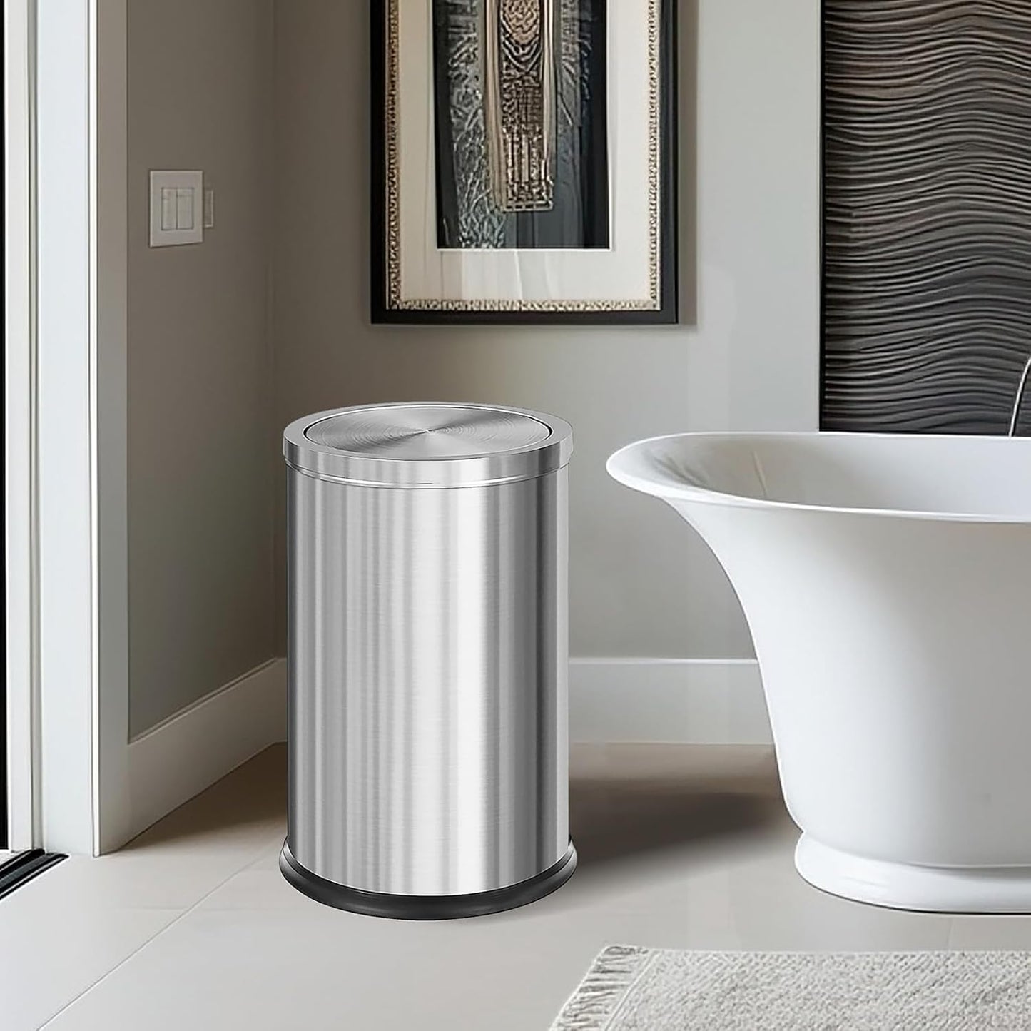 Brushed Gold Bathroom Trash Can with Swing Lid 4.7Gallon,Stainess Steel Garbage Can Trash Bin Wastebaskets for Kitchen,Office,Bedroom (Silver, 4.7 Gallon)