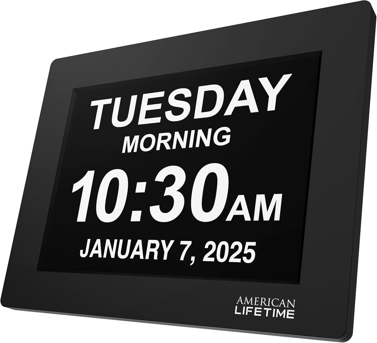 American Lifetime New 2025 Dementia Clock Large Digital Clock for Seniors, Alzheimer Clock Large Display with Custom Alarms, Clock with Day & Date for Elderly, Big Number Digital Calendar Black