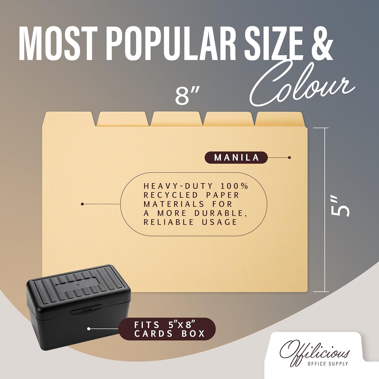 25 Manila Index Card Box Dividers with Tabs & 108 Stickers, Alphabetical File Dividers for 5x8 Index Card Box