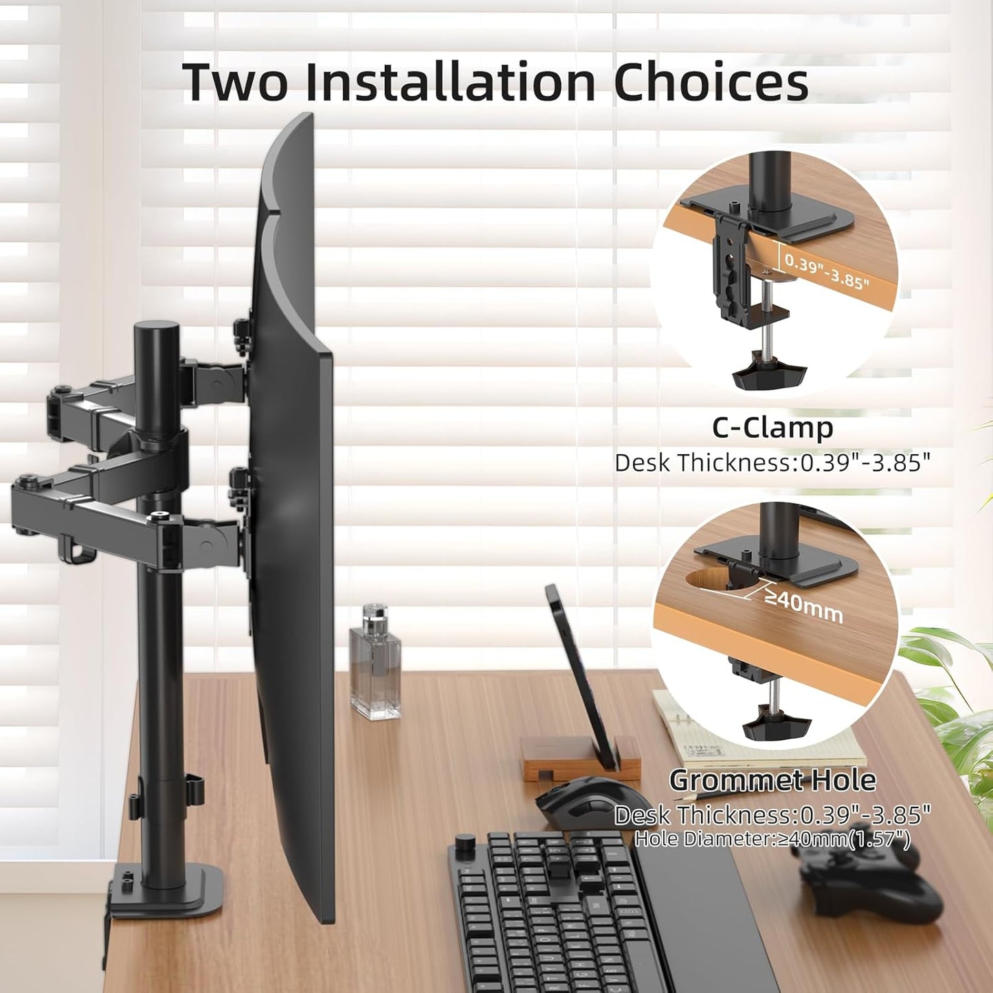 Suptek Dual Monitor Arm Desk Mount,Ultrawide Dual Monitor Arm for 2 Monitor Screens up to 38 inches and Max 22lbs Each,Extra Tall 15.75" Pole Fully Adjustable Monitor Stand for Desk,Black(MD9442MB)