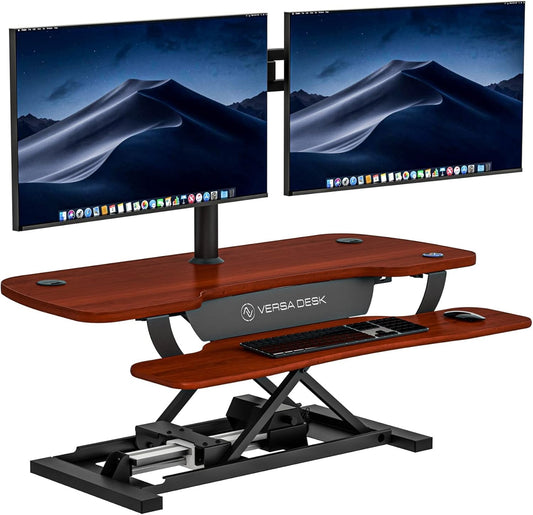 VERSADESK® PowerPro™ 40” x 24” Standing Desk Converter | 7.75” - 23.5” Electric Height Adjustable Sit to Stand Desk Riser w/ Keyboard Tray & USB Hub - Ergonomic Workstation for Home & Office, Cherry