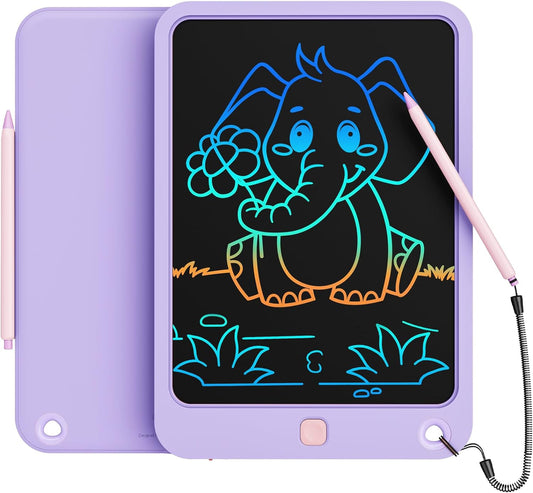 LCD Writing Tablet 10 Inch, Toys for 3 4 5 6 7 8 9 10 Year Old Boys Girls, Colorful Doodle Board Drawing Tablet, Gift for Boys Toddlers Age 3-12 Years, Memo Board, Drawing Pads with Lanyard(Purple)