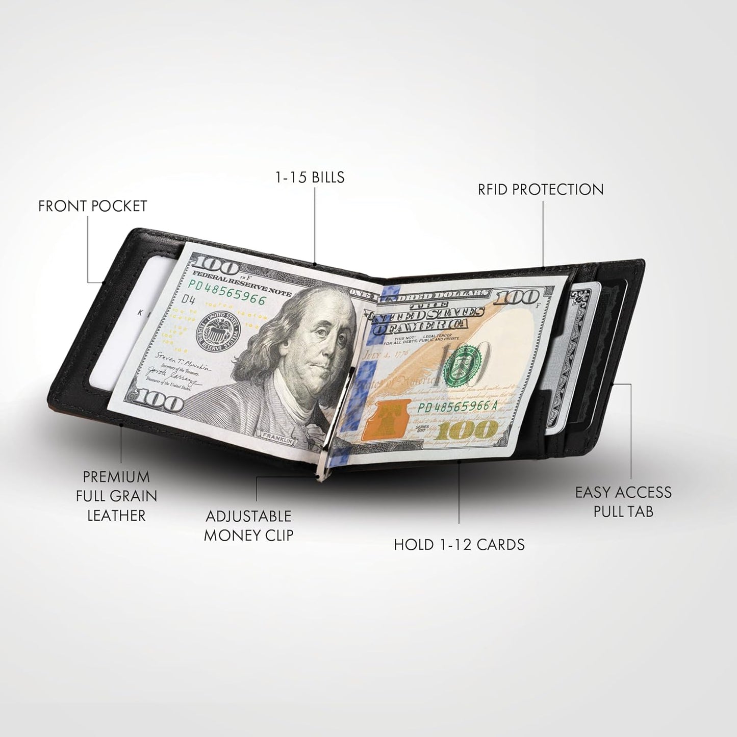 Kings Loot Trackable Airtag Wallet for Men | RFID Blocking Leather Design with Airtag Holder, Money Clip & Pull Tab | Minimalist Air Tag Wallets