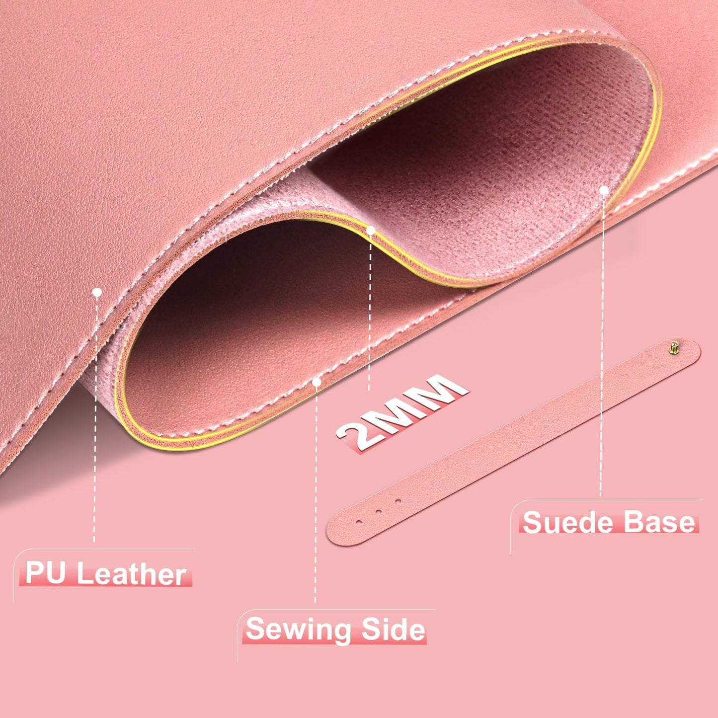 Leather Desk Pad Protector, Desk Mat, Large Mouse Pad, Non-Slip Desk Blotter, Office Laptop Desk Pad, PU Leather Desk Writing Pad for Office and Home (Sweet Pink, 31.5" x 15.7")