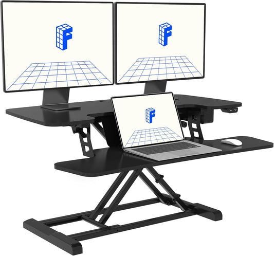 FLEXISPOT Electric Standing Desk Converter 36" Wide Motorized Stand up Riser for Monitor and Laptop, Black Height Adjustable Workstation for Home Office