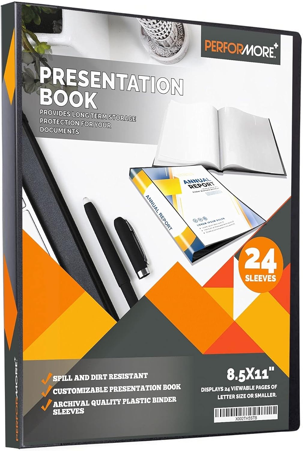 Performore 24-Pocket Presentation Book Folder | 8.5" x 11" Plastic Display Binder with Spill-Proof Clear Sleeves | Archival Acid-Free Portfolio for Certificates, Reports, and Documents (Black)
