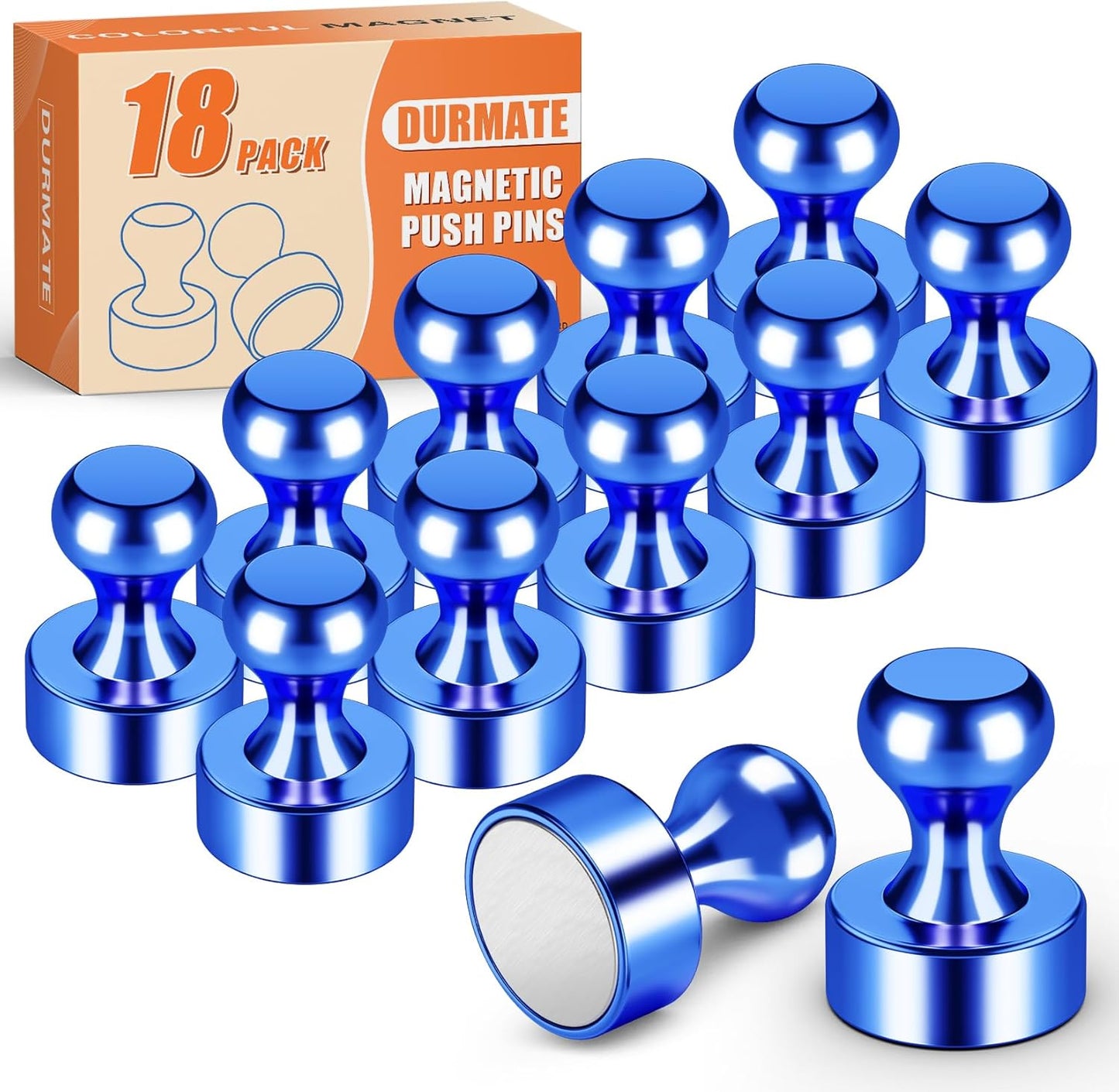 Strong Whiteboard Magnets, Small Cute Kitchen Magnets for Refrigerator, Blue Metal Magnetic Push Pins, 18 Pack Magnetic Clips for for Gadgets, Desk Accessories, Classroom, Bulletin Board
