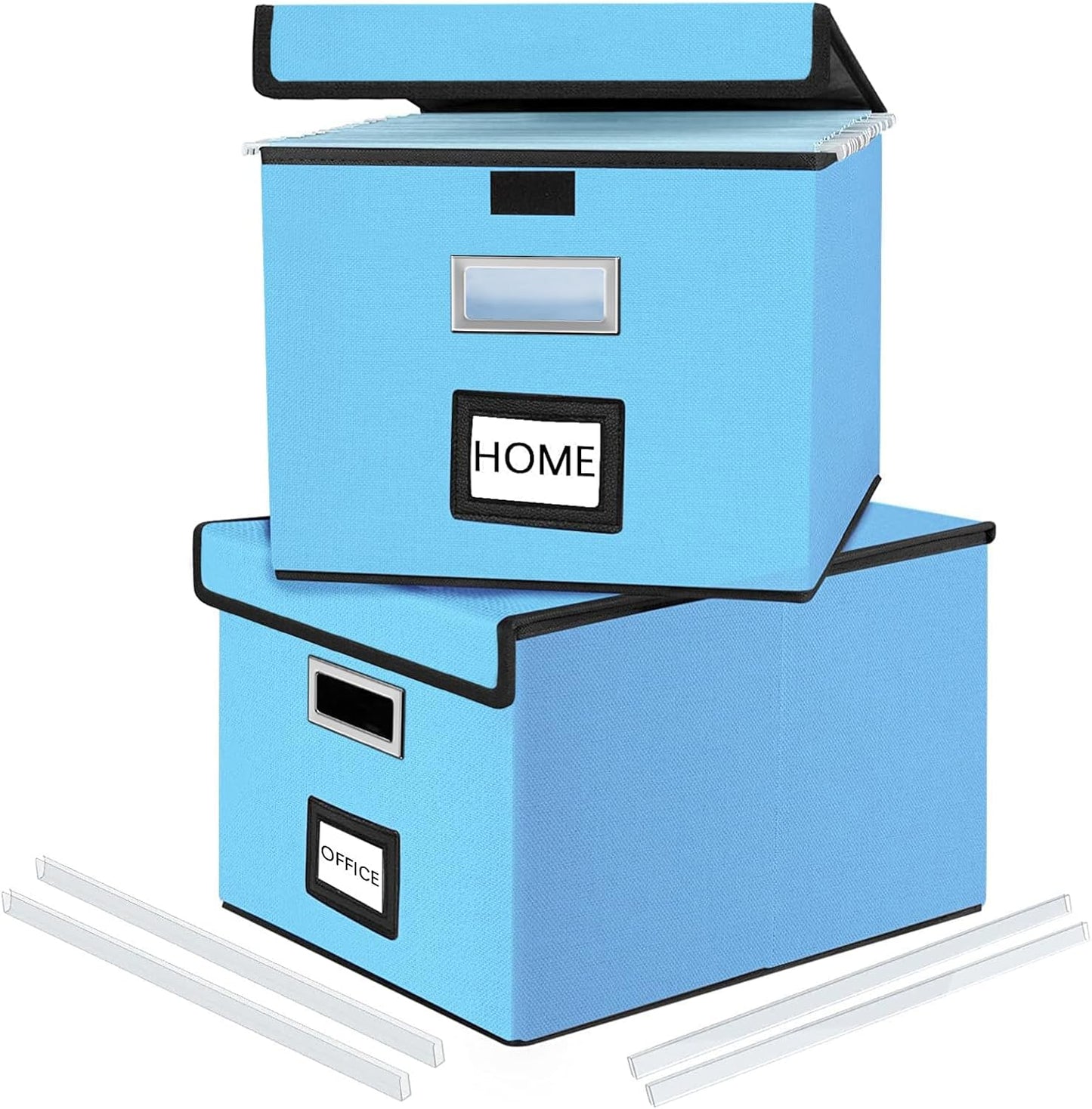 Huolewa Decorative File Organizer Document Storage Boxes with Lids, Linen Hanging Filing Storage Boxes, Decorative Home/Office Filing System for File and Folders Storage