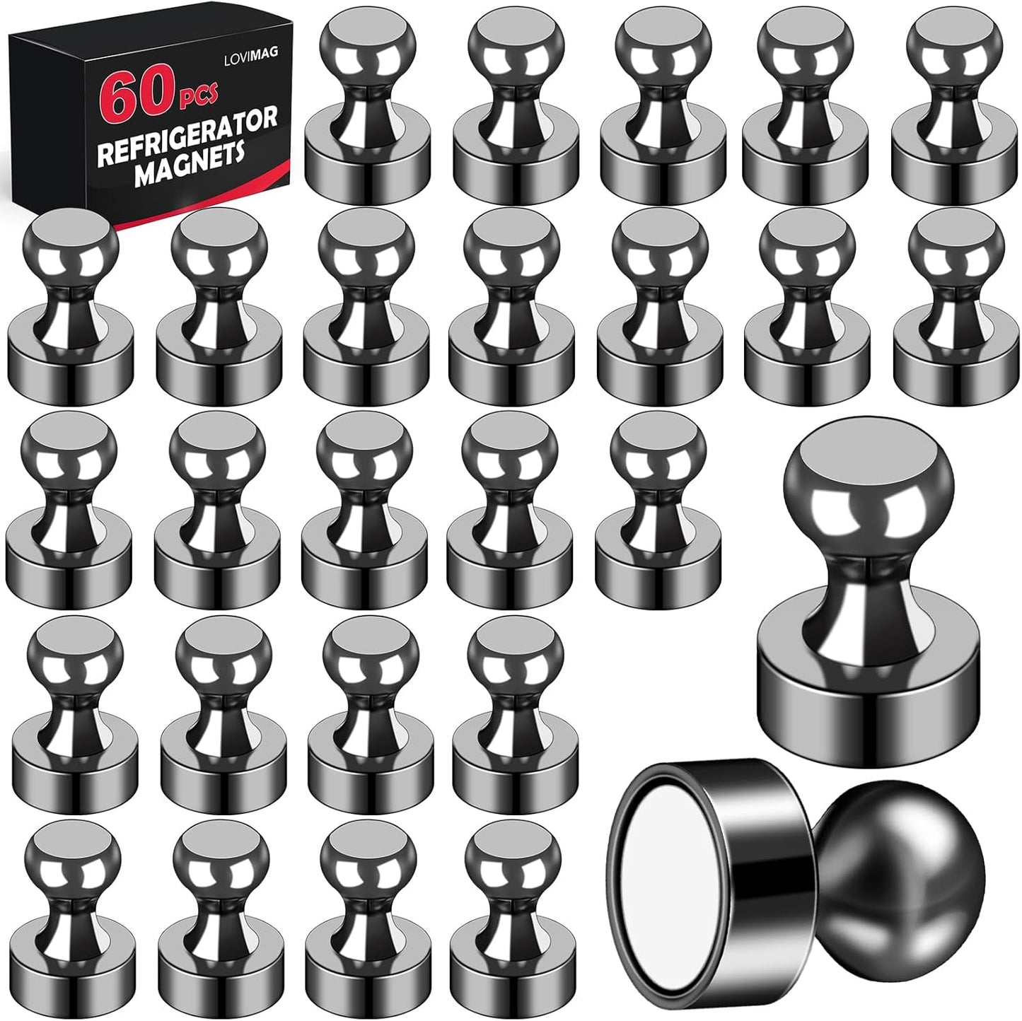 LOVIMAG 60Pcs Black Fridge Magnets - Strong Neodymium Magnets for Whiteboard, Refrigerator, Office, Classroom, Locker, Picture