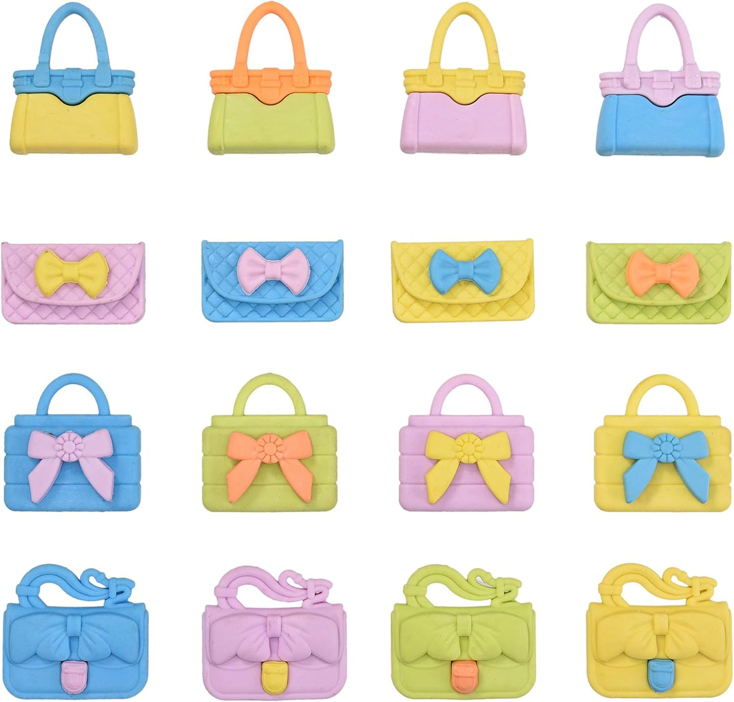 24Pcs Cute Bag Shape Erasers for Girls Kids, Fun Handbag Pencil Erasers for School Classroom Supplies Birthday Party Favors
