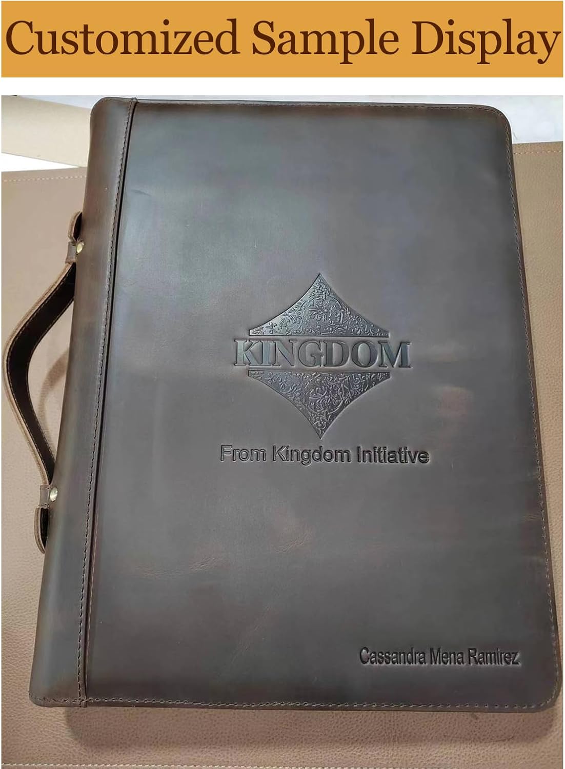 Personalized Genuine Leather Portfolio 3 Ring Binder with Clipboard, Hidden Handle, Custom Engraved 8.5 x 11 Zip Padfolio, Business Professional Organizer for Men Women, Dark Brown