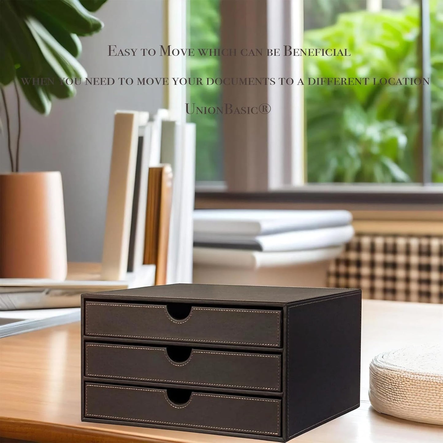 UnionBasic Leather Desktop Drawer Organizer, File Cabinet Magazine Document Holder, Office Supplies Desk Storage Organizer Box, 3 Drawer, Coffee