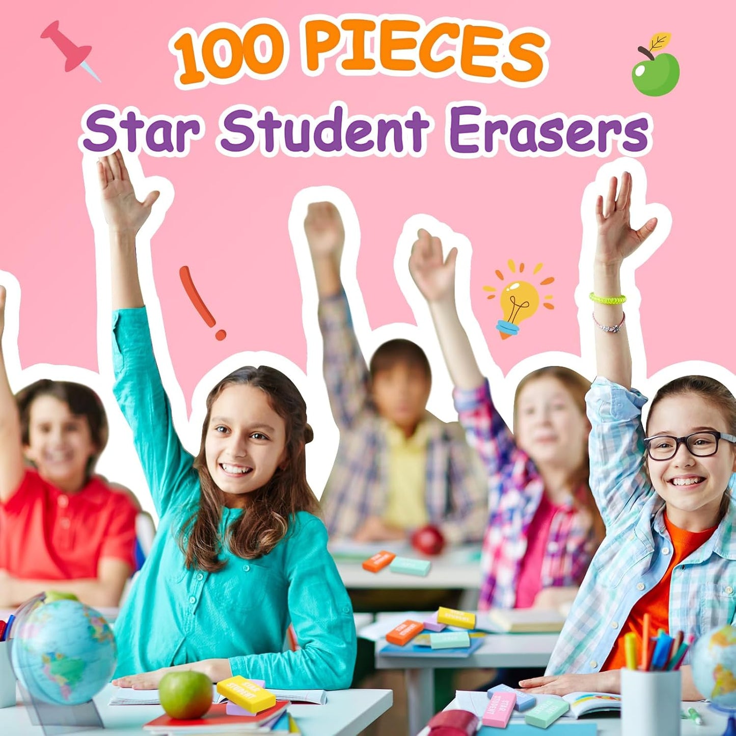 100 Pcs Star Student Erasers Bulk for Kids Back to School Pencil Erasers Fun Inspirational School Supplies for Students Classroom Office Teacher Award Gifts