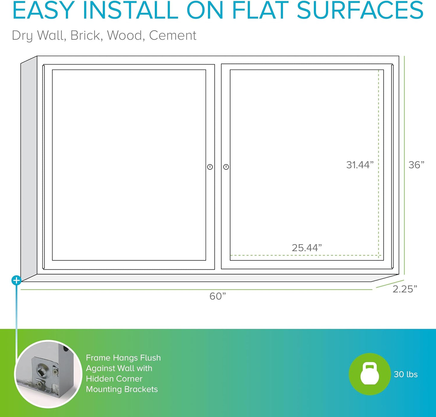 Ghent 36"x60" 2-Door Outdoor Enclosed Vinyl Bulletin Board, Shatter Resistant, with Lock, Satin Aluminum Frame - Ebony (PA23660VX-183), Made in the USA