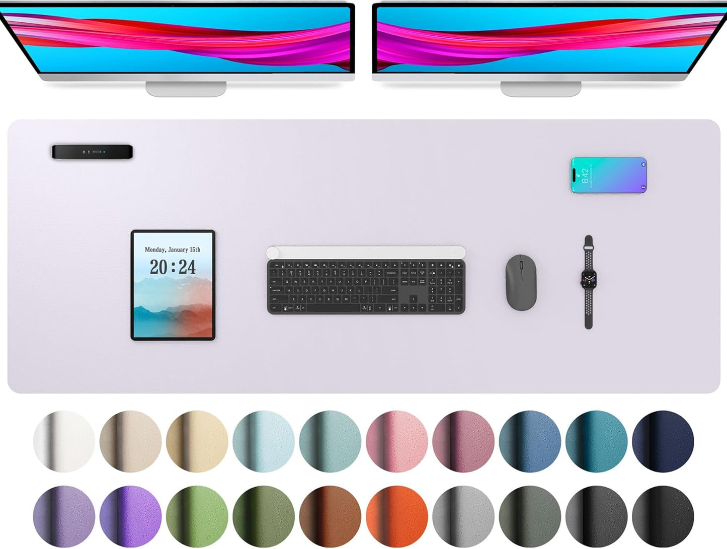 Aothia Large PU Leather Desk Pad Protector – Non-Slip Mouse Pad & Writing Mat for Office/Home, Waterproof, Easy to Clean (48" x 17", Soft Lavender)