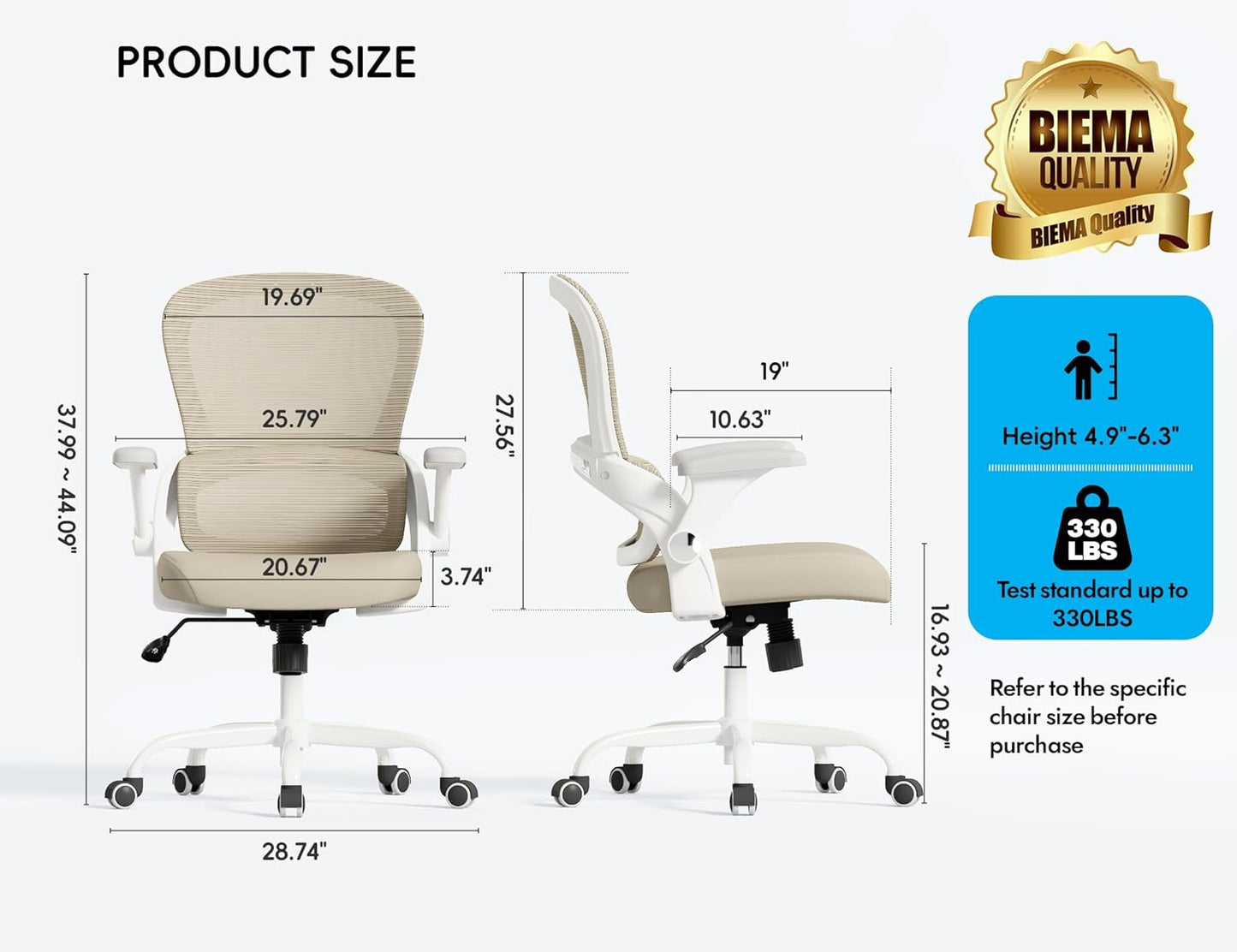 TRALT Office Chair - Ergonomic Office Chair with Back Support, Home Office Desk Chairs, Comfy Desk Chair, Computer Chair, 330lbs Wide Seat Big and Tall Office Chairs for Office Workers (Beige)