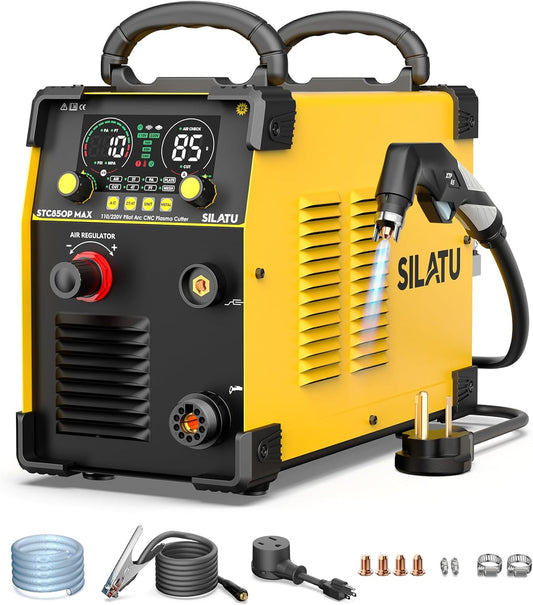 SILATU CNC Plasma Cutter Machine, 85Amp Blow Back Pilot Arc Air Sensor Technology, Large Screen Display,110V/220V Dual Voltage Non-Touch CNC Plasma Cutting Machine, 1 Inch Cutting Thickness