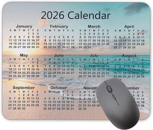 Calendar Mouse pad, 2026 Sunset Background Calendar Natural Rubber Mouse Pad, Quality Creative Gaming Rectangle Mouse Personalized Desk Mouse Pad 9.5 inch x 7.9 inch
