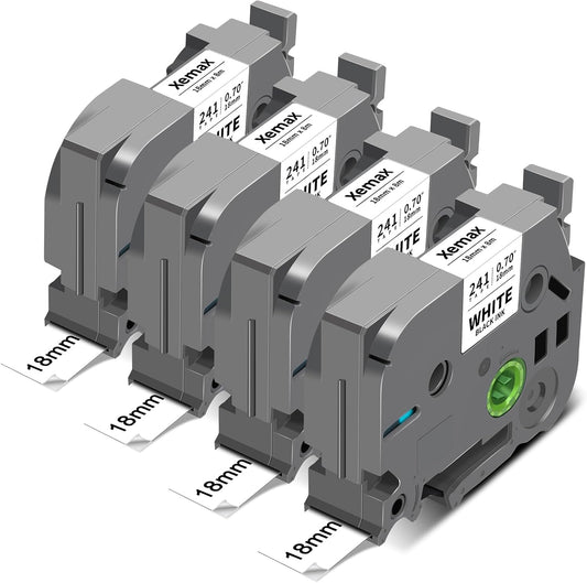 4-Pack 18mm 0.7" Laminated White Compatible for Brother Tze-241 Tze241 Tze241 Tz-241 Tz241 3/4" PTouch Tape Tze Tz 18mm 0.7 Laminated White Label Tape for PT-D400 PT-D410 PT-D600 PTD-610BT