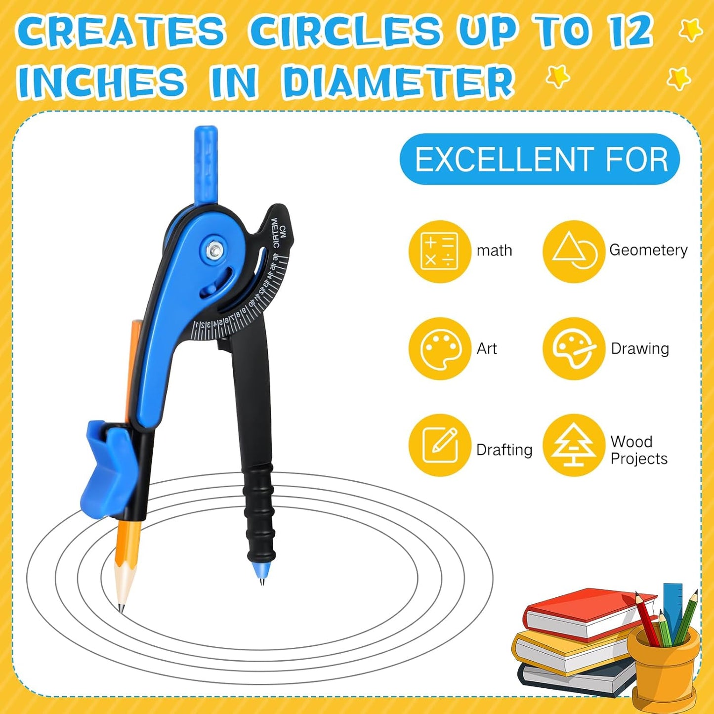 Zonon Student Math Geometry Compass Bulk 6 Inch Plastic Drawing Compass with Pencils Bright Color Precision Tool Back to School Supplies(100 Pcs)