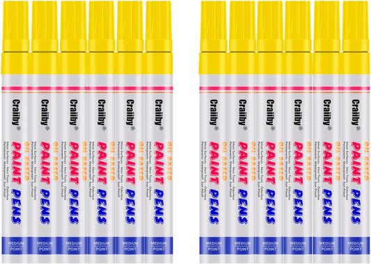 Yellow Paint Markers, 12 Pack Oil-Based Waterproof Quick Dry Permanent Paint Pen Set for Rocks Painting, Wood, Fabric, Plastic, Canvas, Glass, Mugs, Metal, Tire, Stone, DIY Craft