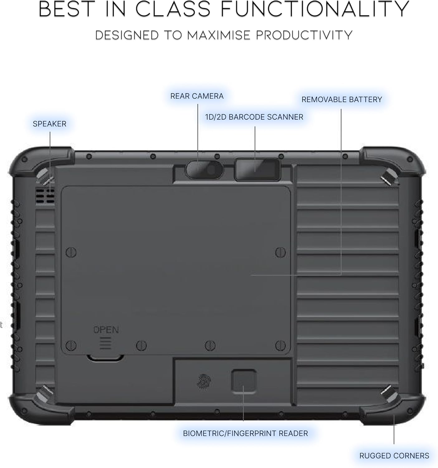 VRT11 Heavy Duty Windows 11 Pro Tablet, Built-in 2D/1D/QR Barcode Scanner, WiFi, Bluetooth, Camera, Serial/USB Ports, Fingerprint Reader, Indoor/Outdoor Industrial Design, All-Day Battery