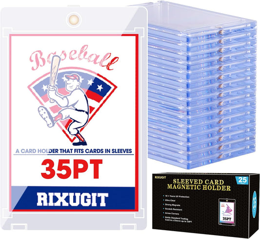 25-Pack Sleeved Card Magnetic Holders - 35pt Magnetic Card Case, Fits Sleeved Card First, One Touch Card Holder, Inner Size 2.63″×3.70″, Clear Hard Case for Trading Cards, Sports Card, Games Cards ﻿