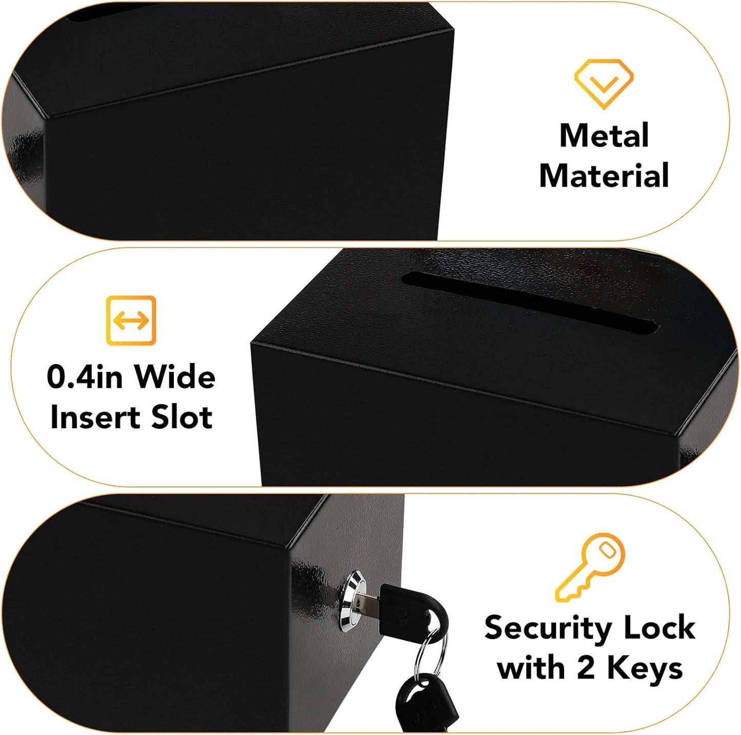 Tip Jar Suggestion Box with Slot and Lock Metal Donation Raffle Fundraising Cash Ballot Money Ticket Bartender Voting Prayer Comment Teacher Mailbox Booth Card Coin Classroom Restaurant Black